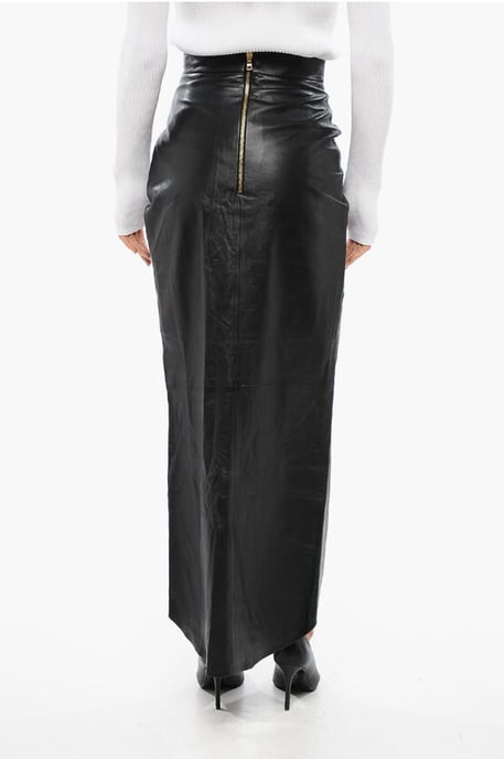 Leather Wrapped Midi Skirt in Black - Image 2