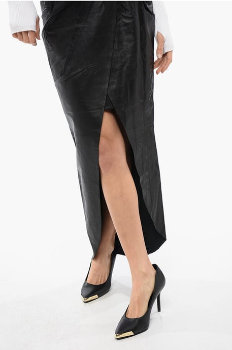 Leather Wrapped Midi Skirt in Black - Image 3
