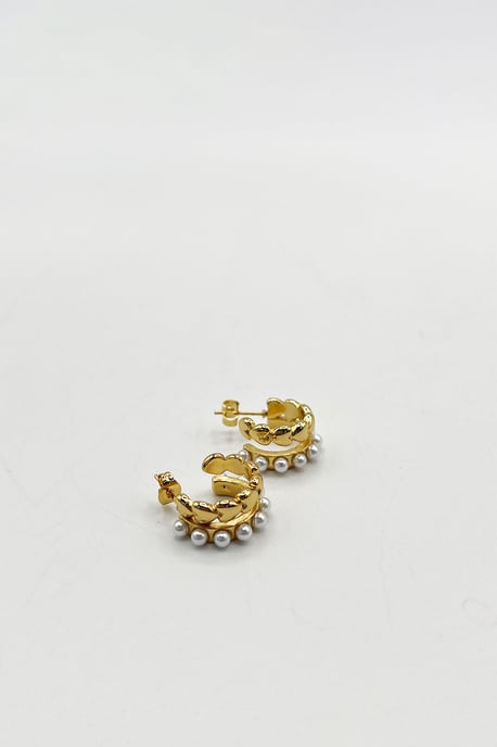 Double Heart Pearl Huggie Earrings - Image 2