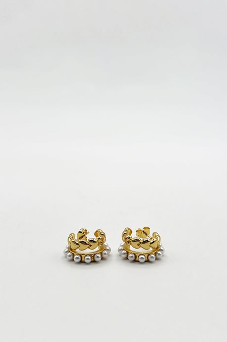 Double Heart Pearl Huggie Earrings - Image 3