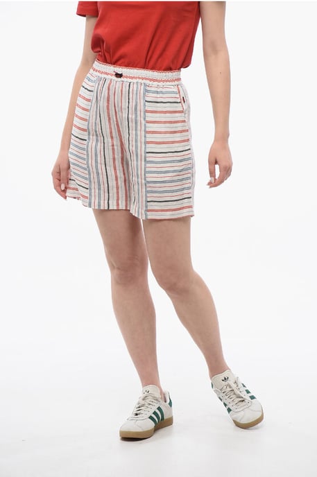 Bayadere Patterned VARSITY Linen Blend Shorts - Image 1