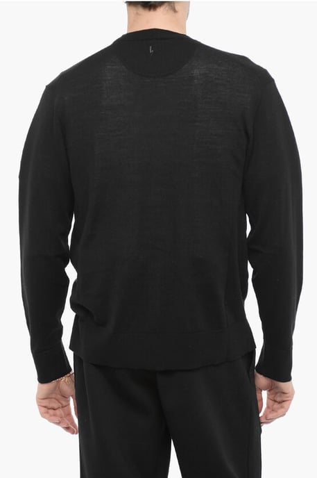 V-Neck Slim Fit Wool Cardigan in Black - Image 2