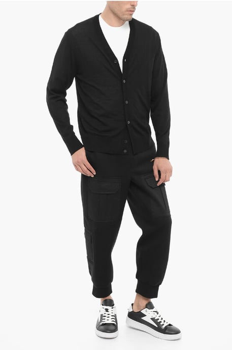V-Neck Slim Fit Wool Cardigan in Black - Image 3