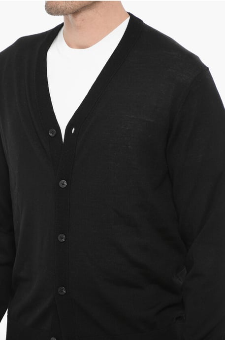 V-Neck Slim Fit Wool Cardigan in Black - Image 4