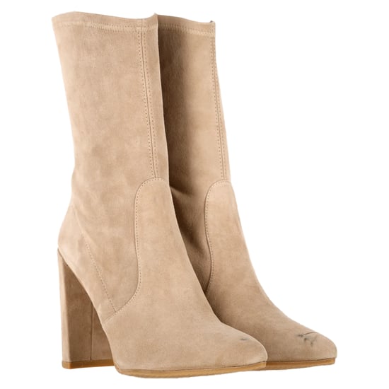 Stuart Weitzman Block Heel Ankle Boots in Beige Suede - Image 4