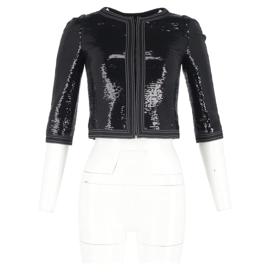 Chanel Zipad Glittrig Cropped Blazer i Svart Polyester - Image 4