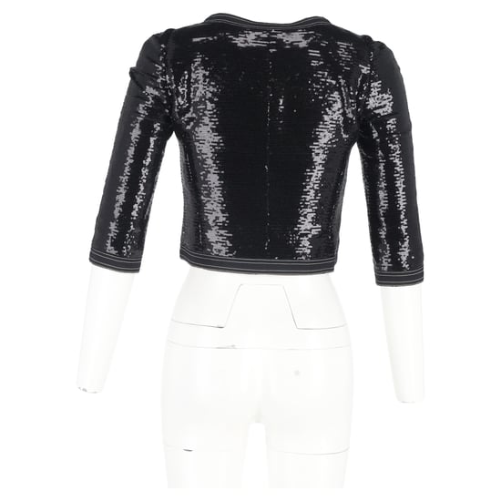 Chanel Zipad Glittrig Cropped Blazer i Svart Polyester - Image 6