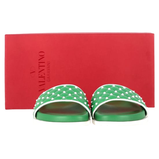 Valentino Garavani Rockstud Quilted Slides In Green Leather - Image 2