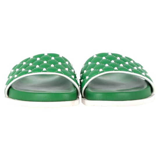 Valentino Garavani Rockstud Quilted Slides In Green Leather - Image 3