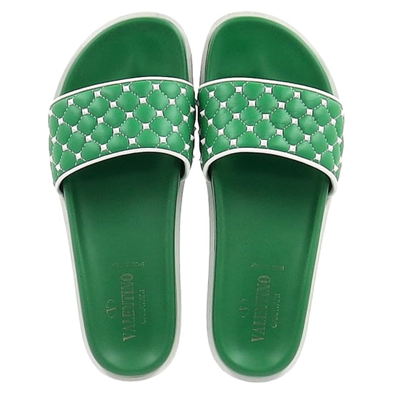 Valentino Garavani Rockstud Quilted Slides In Green Leather - Image 4