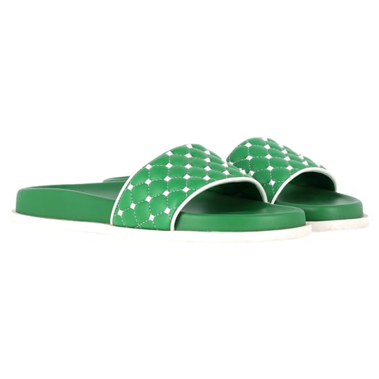 Valentino Garavani Rockstud Quilted Slides In Green Leather - Image 5