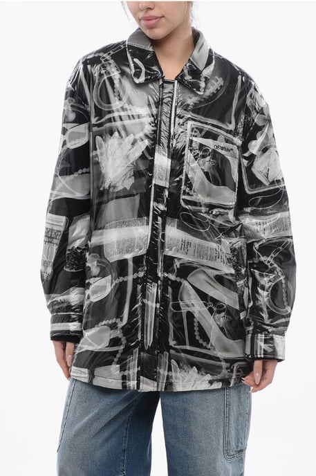 Tryckt nylon XRAY vadderad vindjacka i svart och vitt - Image 1