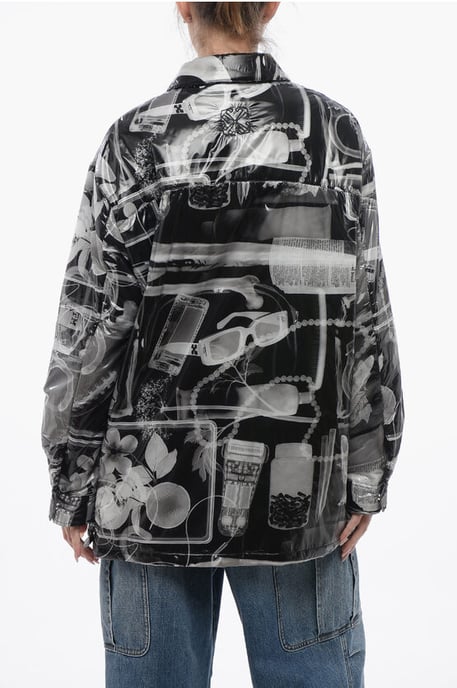 Tryckt nylon XRAY vadderad vindjacka i svart och vitt - Image 2