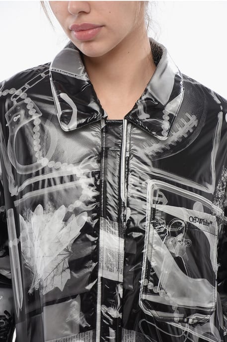Tryckt nylon XRAY vadderad vindjacka i svart och vitt - Image 3