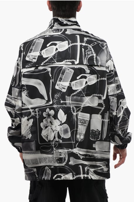 Nylon XRAY vindjacka med avtagbar huva i svart och vitt - Image 2