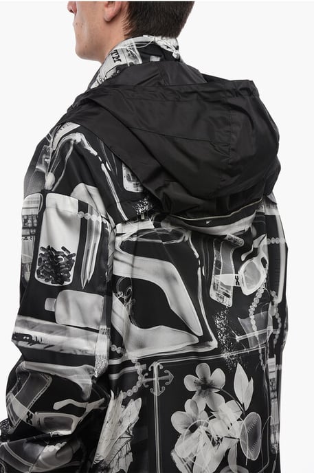 Nylon XRAY vindjacka med avtagbar huva i svart och vitt - Image 4