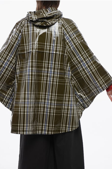 Plaid Check Nylon HAWTHORN Hooded Cape in Military Green - Image 2