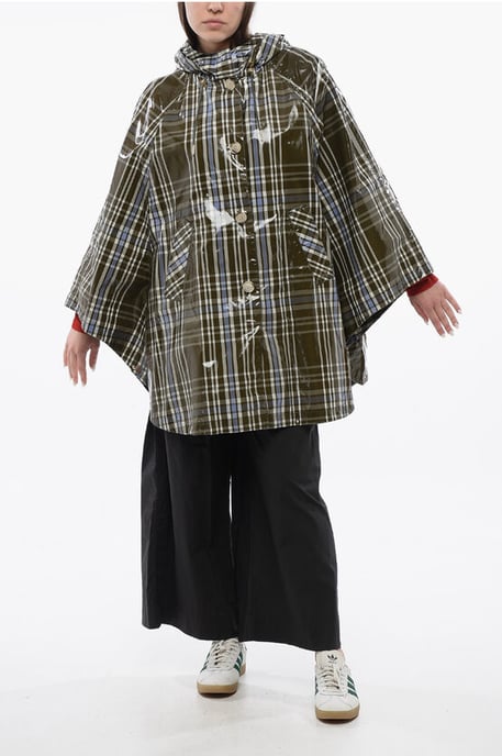 Plaid Check Nylon HAWTHORN Hooded Cape in Military Green - Image 4