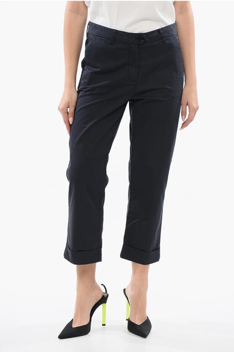 Stretch Cotton Cropped Fit Chinos Pants in Blue - Image 1