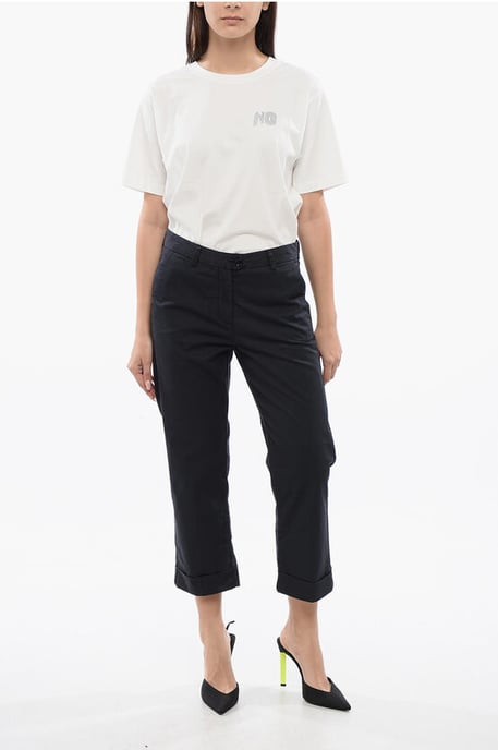 Blå chinos med stretchig bomull och croppad passform - Image 4