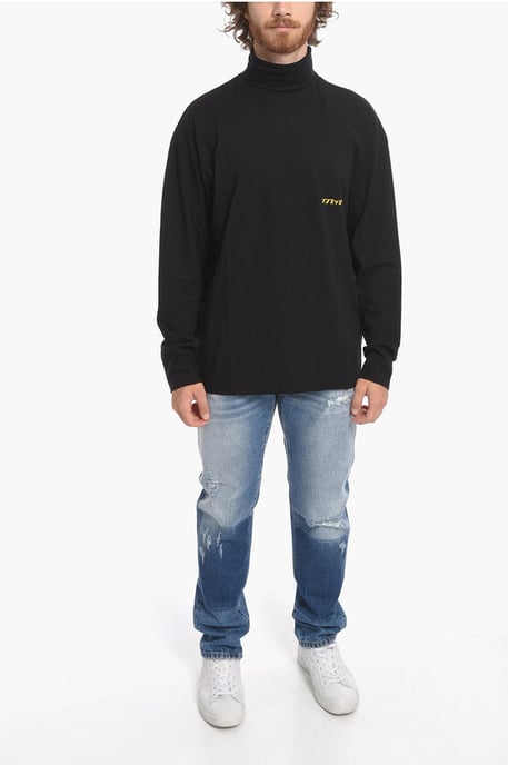 Turtleneck SOLAR POWER Cotton T-Shirt in Black - Image 4