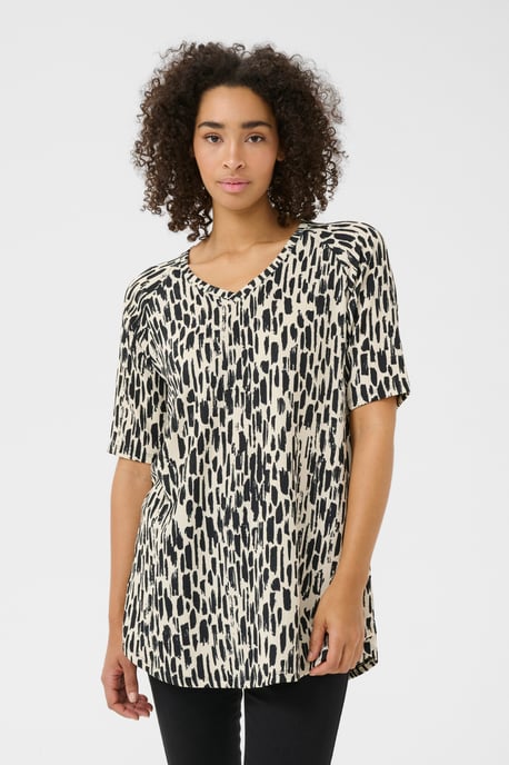 Gebreide tuniek A-shape black offwhite - Image 3