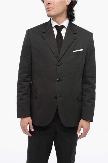 3-Button Cotton Blend Suit with Flap Pockets in Black - Image 2