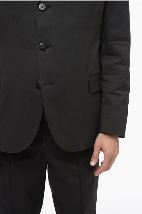 3-Button Cotton Blend Suit with Flap Pockets in Black - Image 3