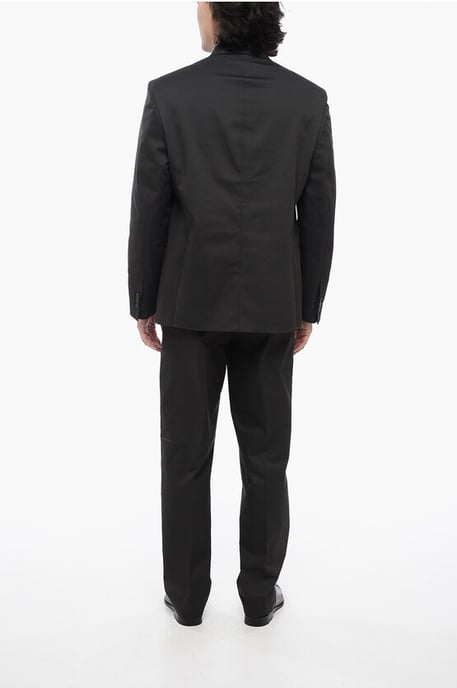 3-Button Cotton Blend Suit with Flap Pockets in Black - Image 4