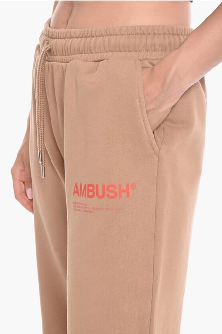 Wide-leg WORKSHOP Joggers with Logo Print in Beige - Image 3