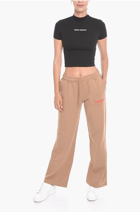 Wide-leg WORKSHOP Joggers with Logo Print in Beige - Image 4