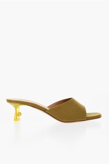 Öppen tå i linneblandning LOLLIPOP mules med klack 5 cm i grönt - Image 3