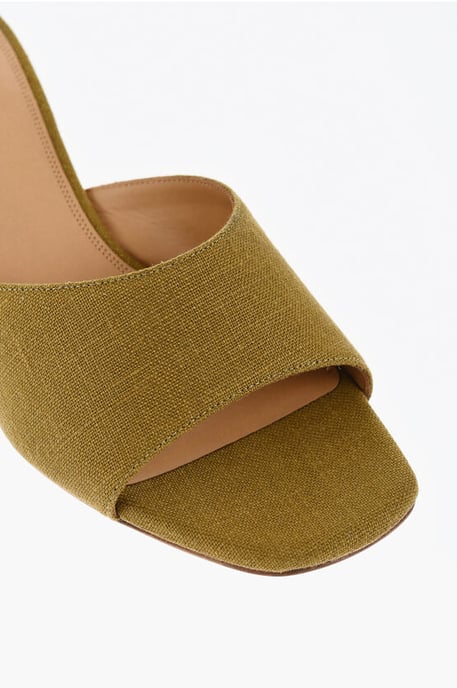 Öppen tå i linneblandning LOLLIPOP mules med klack 5 cm i grönt - Image 4