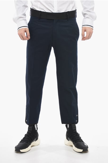 Slim Fit TOM Pants with Contrasting Edges and Ankle Buttons in Blue - Image 1