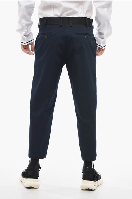 Slim Fit TOM Pants with Contrasting Edges and Ankle Buttons in Blue - Image 2