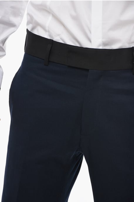 Slim Fit TOM Pants with Contrasting Edges and Ankle Buttons in Blue - Image 3