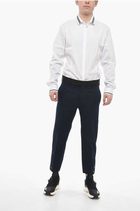 Slim Fit TOM Pants with Contrasting Edges and Ankle Buttons in Blue - Image 4