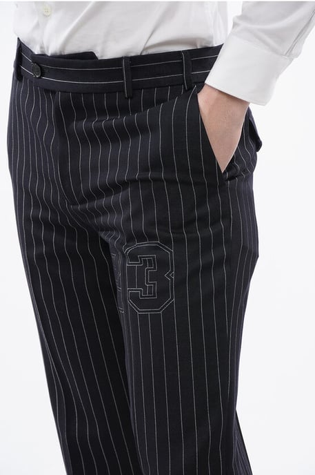 Pinstriped Wool Blend 23 Slim Fit Pants in Blue - Image 3