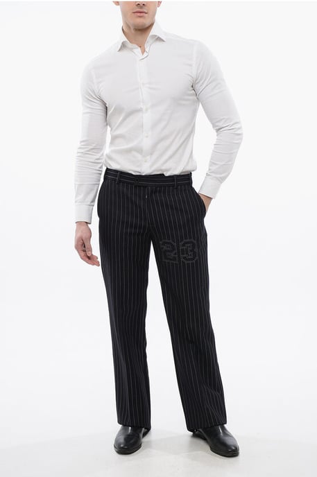 Pinstriped Wool Blend 23 Slim Fit Pants in Blue - Image 4