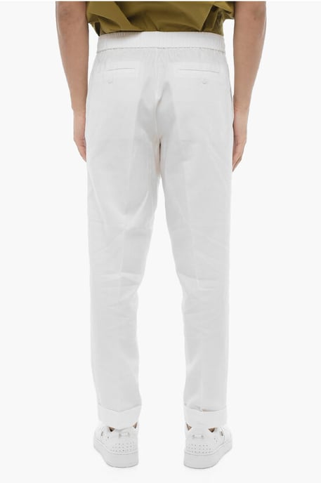 Slim Fit REM Pants with Elastic Waistband in White - Image 2