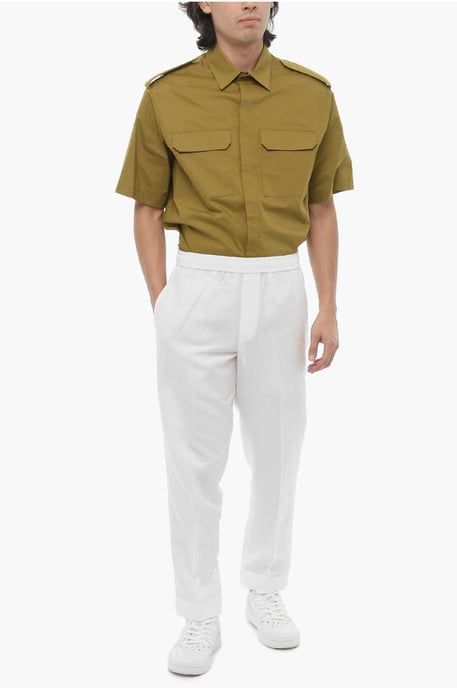 Slim Fit REM Pants with Elastic Waistband in White - Image 4