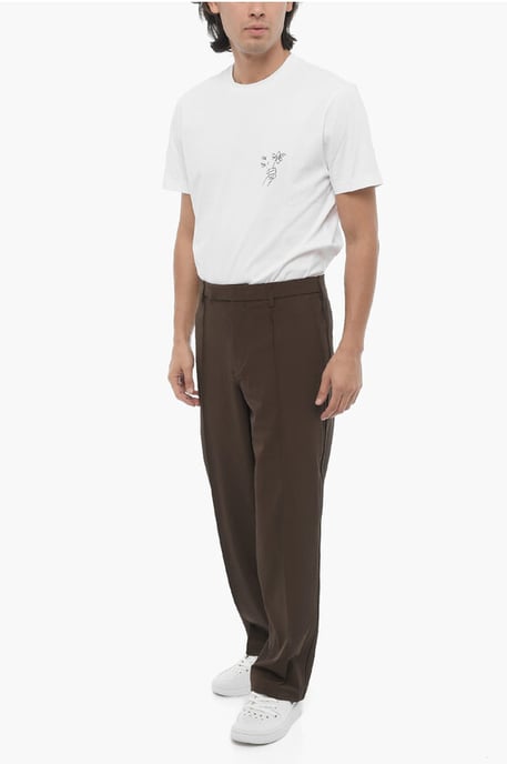 Straight Leg Slim Fit Pintuck Pants in Brown - Image 3