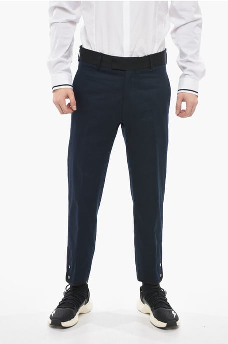 Slim Fit TOM Pants with Contrasting Edges and Ankle Buttons in Blue - Image 1