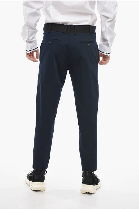Slim Fit TOM Pants with Contrasting Edges and Ankle Buttons in Blue - Image 2