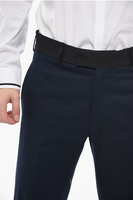 Slim Fit TOM Pants with Contrasting Edges and Ankle Buttons in Blue - Image 3