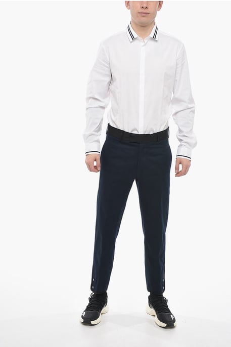 Slim Fit TOM Pants with Contrasting Edges and Ankle Buttons in Blue - Image 4