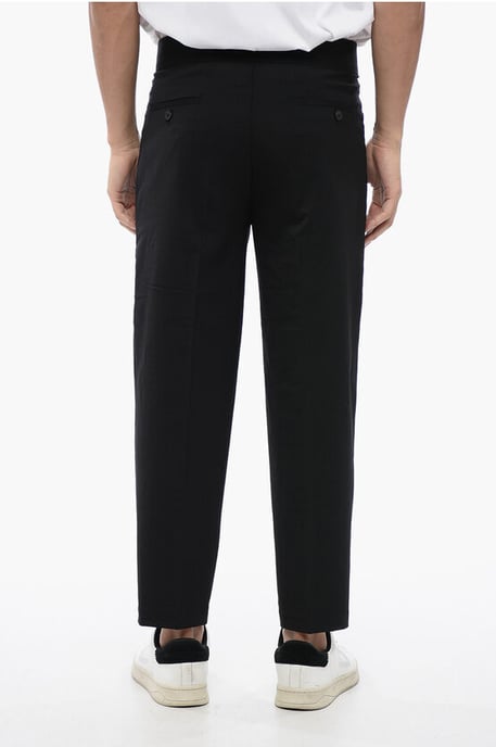 Tapered Fit Linen Blend Pants with Double Pleat in Black - Image 2