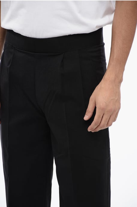 Tapered Fit Linen Blend Pants with Double Pleat in Black - Image 3