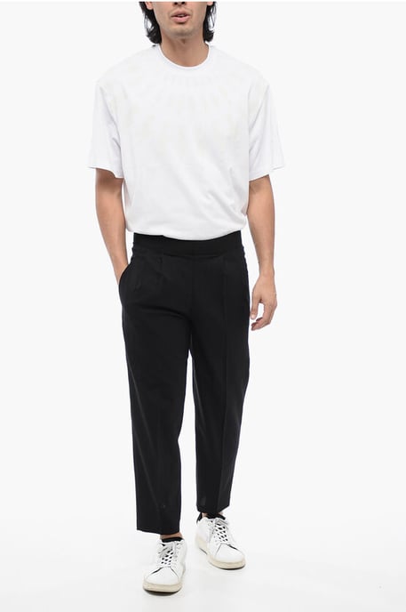 Tapered Fit Linen Blend Pants with Double Pleat in Black - Image 4