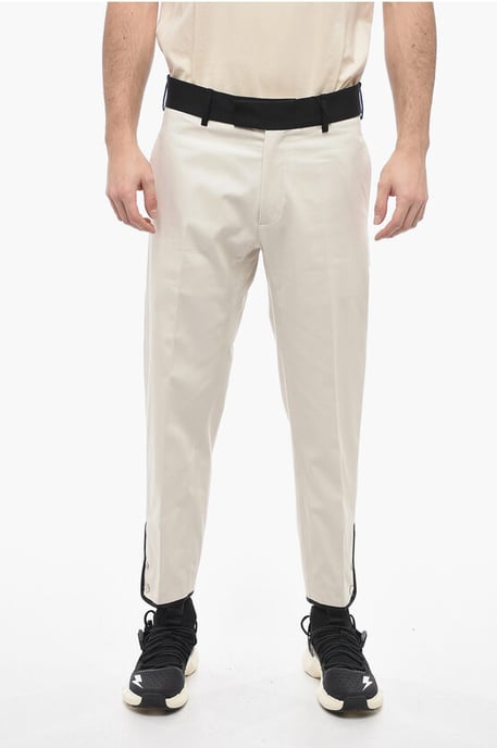 Slim Fit TOM-broek van katoenen keperstof met contrasterende tailleband in beige - Image 1